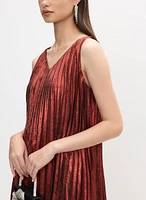 Metallic A-Line Plissé Dress