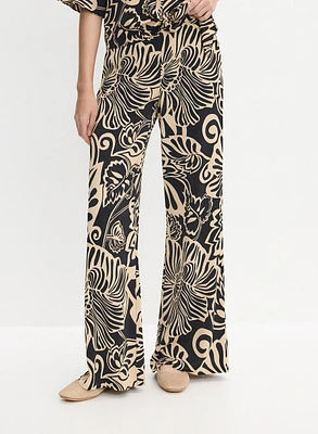 Graphic Floral Wide-Leg Pants