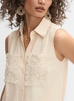 Blouse sans manches à poches en crochet