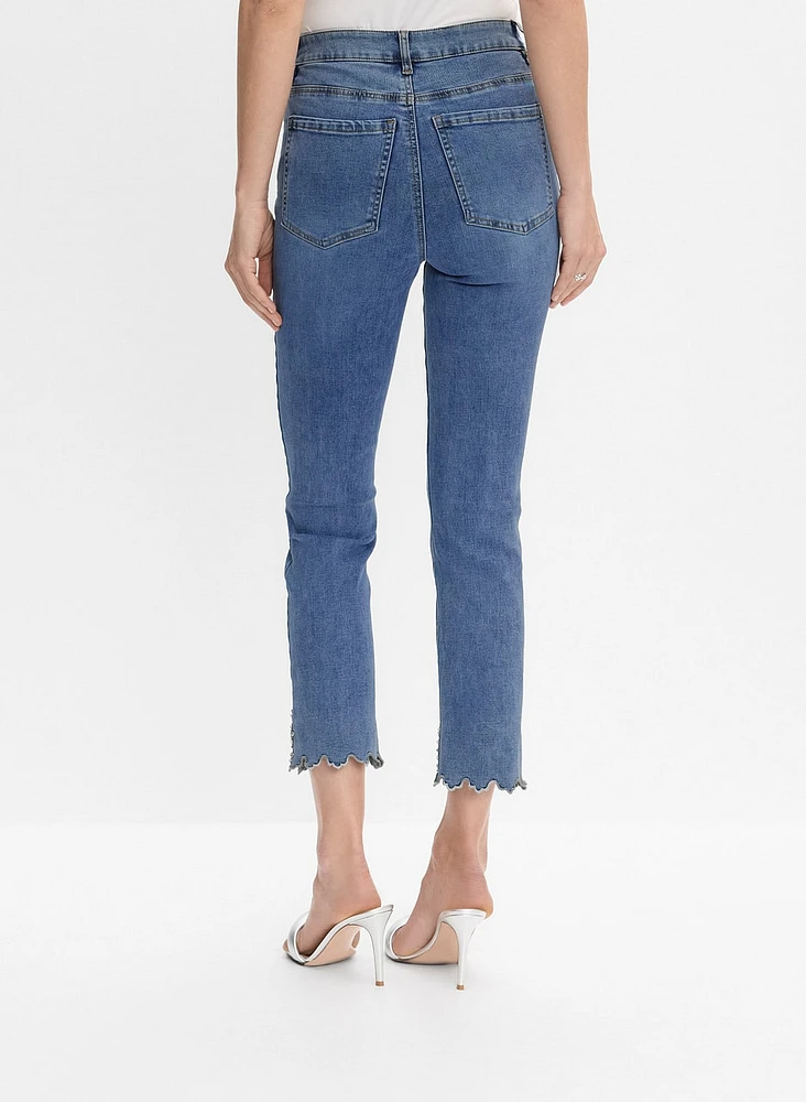 Embellished Hem Straight-Leg Jeans
