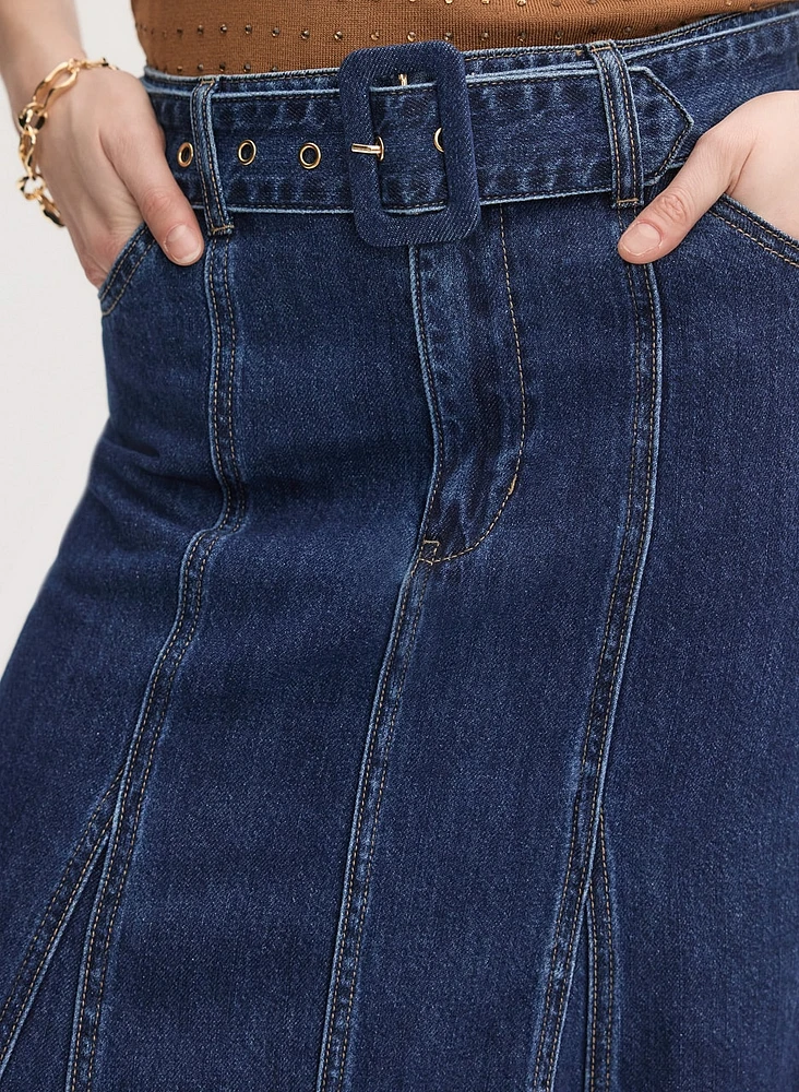 Jupe midi en jean à ceinture