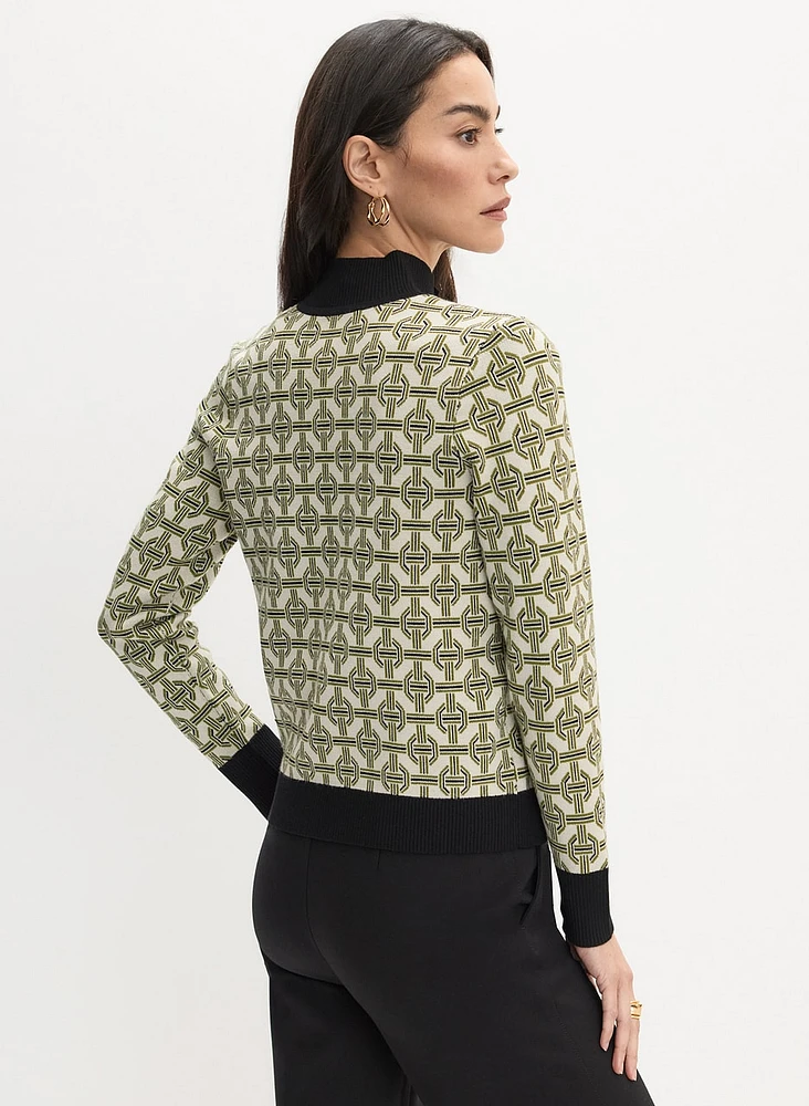 Geometric Print Zip-Up Cardigan