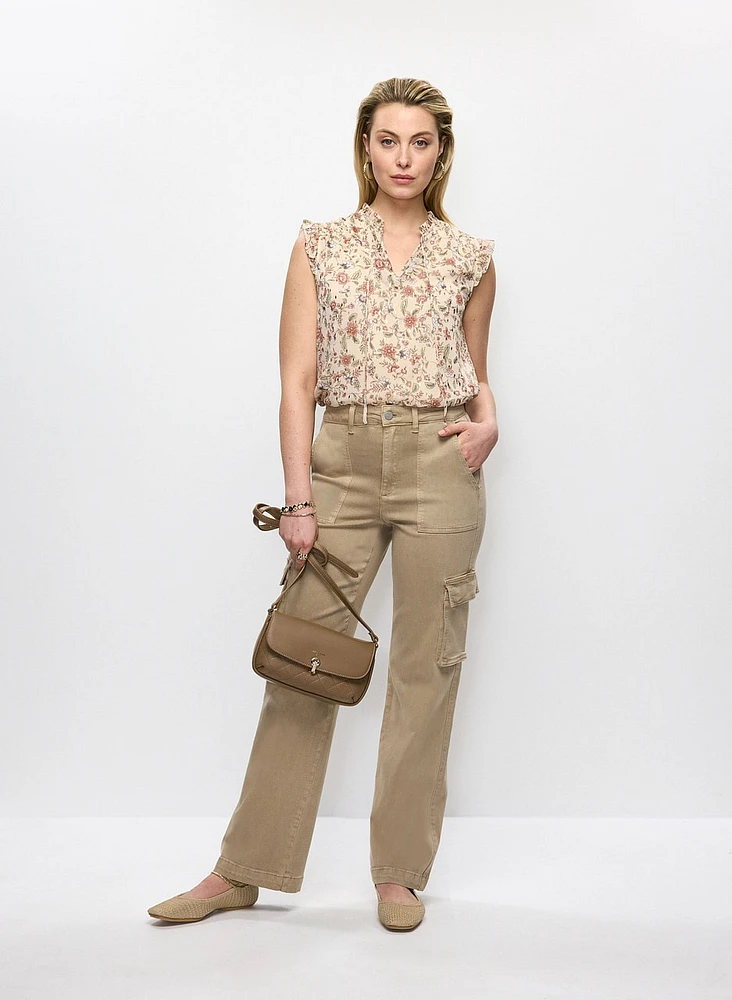 Blouse à motif floral mélangé et pantalon cargo