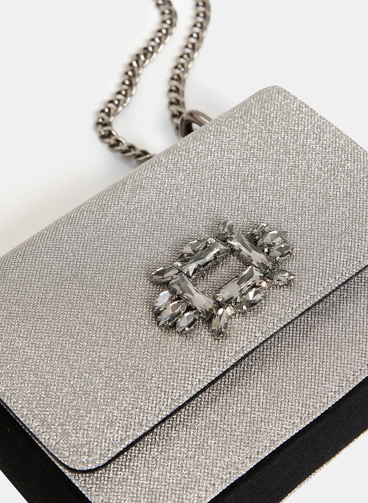 Rhinestone Detail Shimmering Clutch