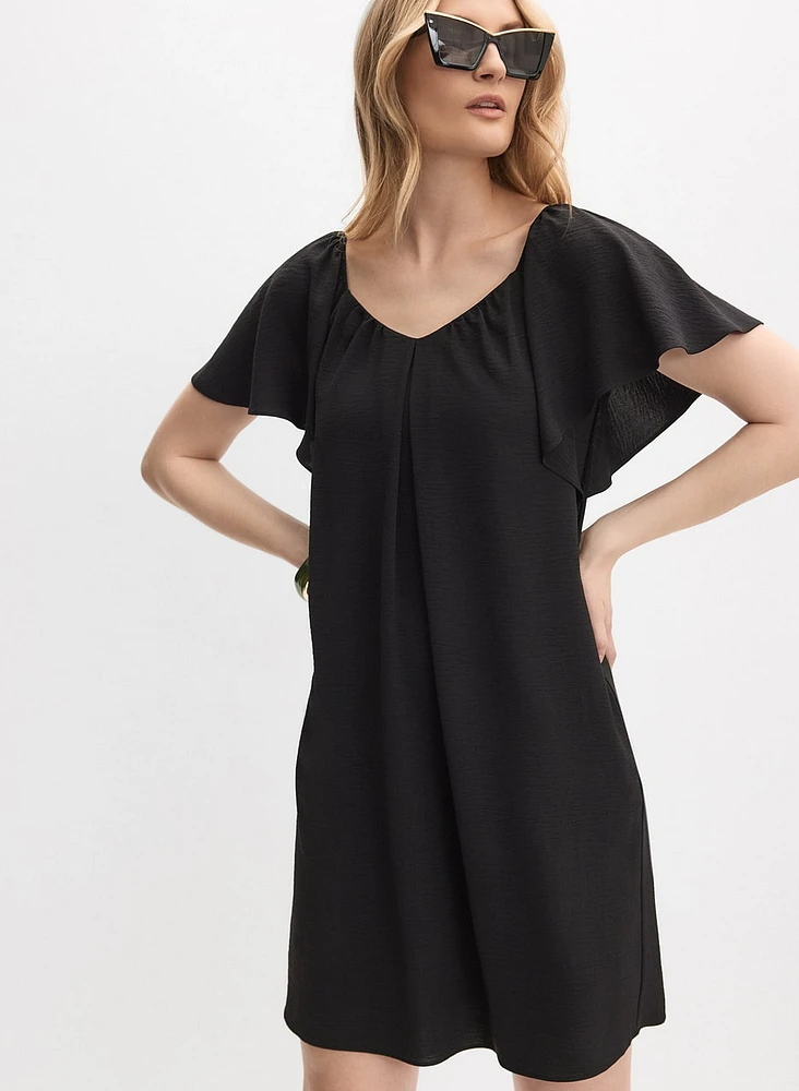 Crinkled V-Neck Dress