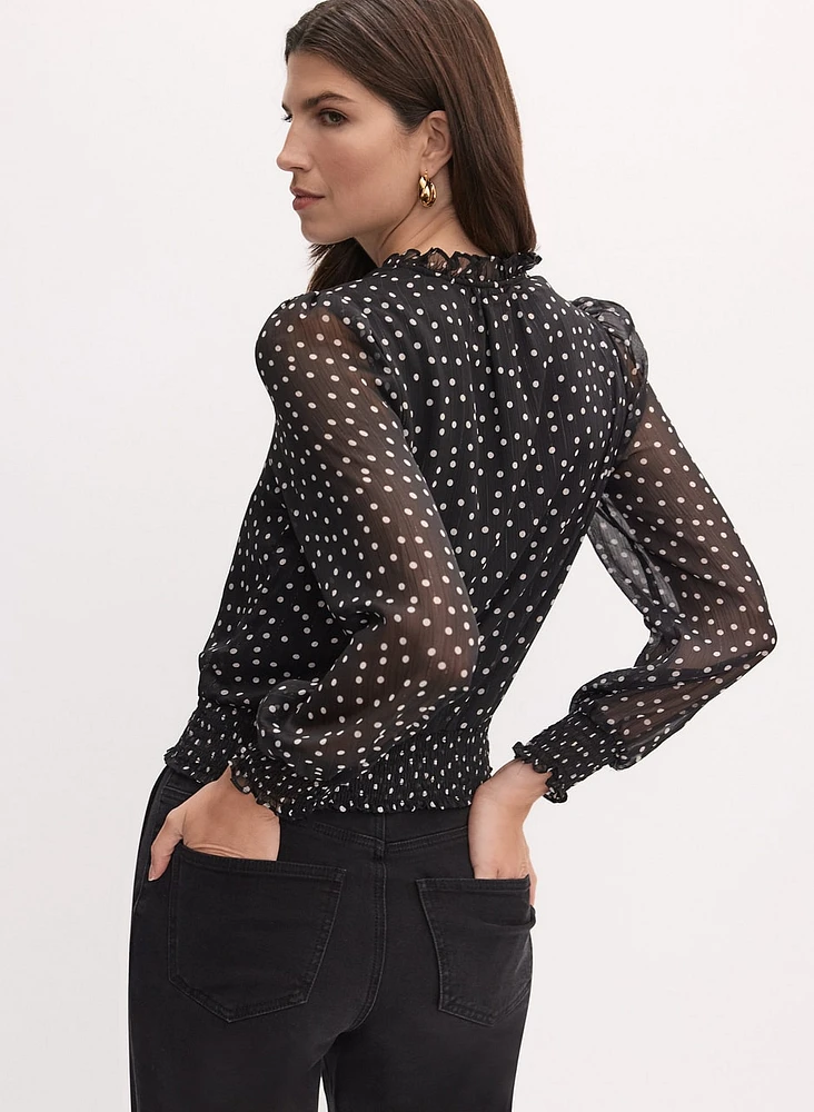 Smocked Dot Print Blouse