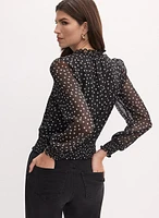 Smocked Dot Print Blouse