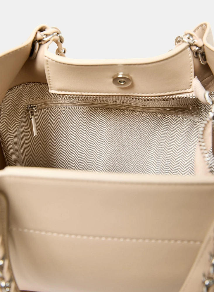 Layered Chain Detail Satchel Handbag