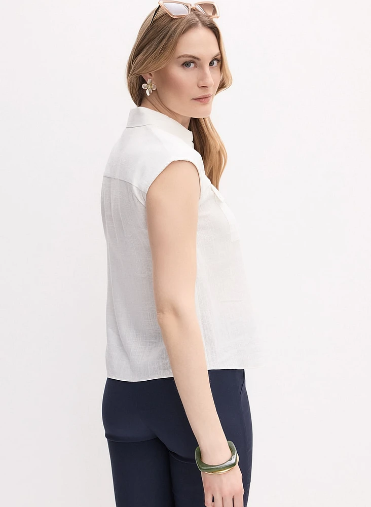 Sleeveless Button-Down Blouse