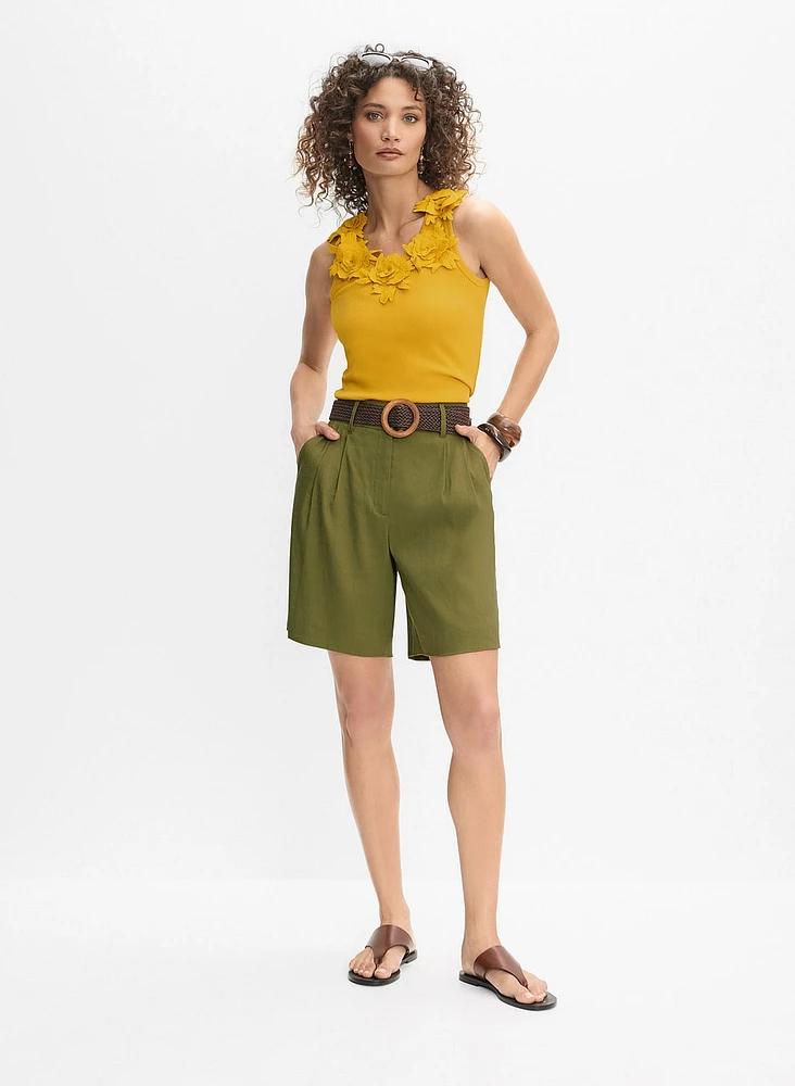 Belted Linen-Blend Shorts