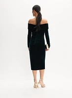 Stretch Velvet Off-the-Shoulder Dress