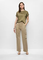 Satin T-Shirt & Wide Leg Cargo Pants