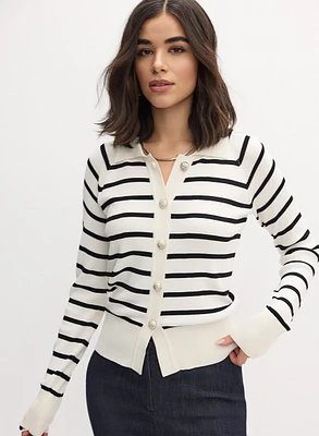 Striped Shirt Collar Cardigan