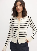 Striped Shirt Collar Cardigan