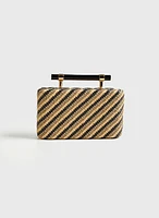 Stripe Motif Straw Clutch