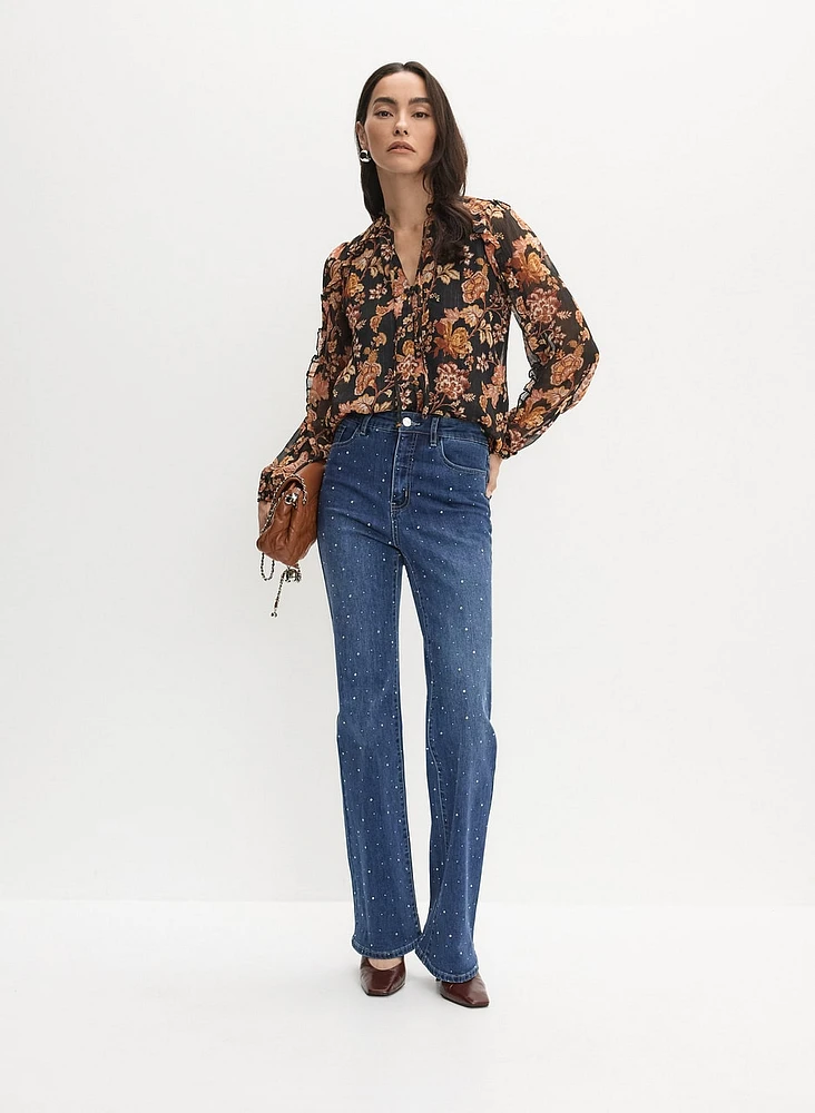 Floral Frilled Neck Blouse