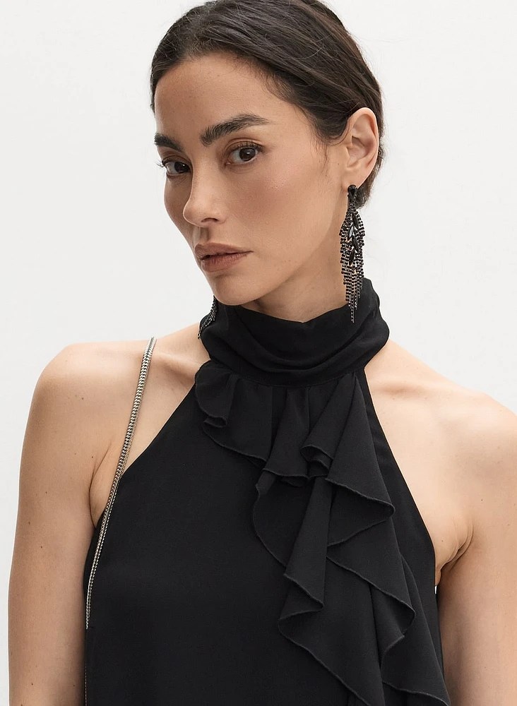 Ruffle Detail High Neck Dress