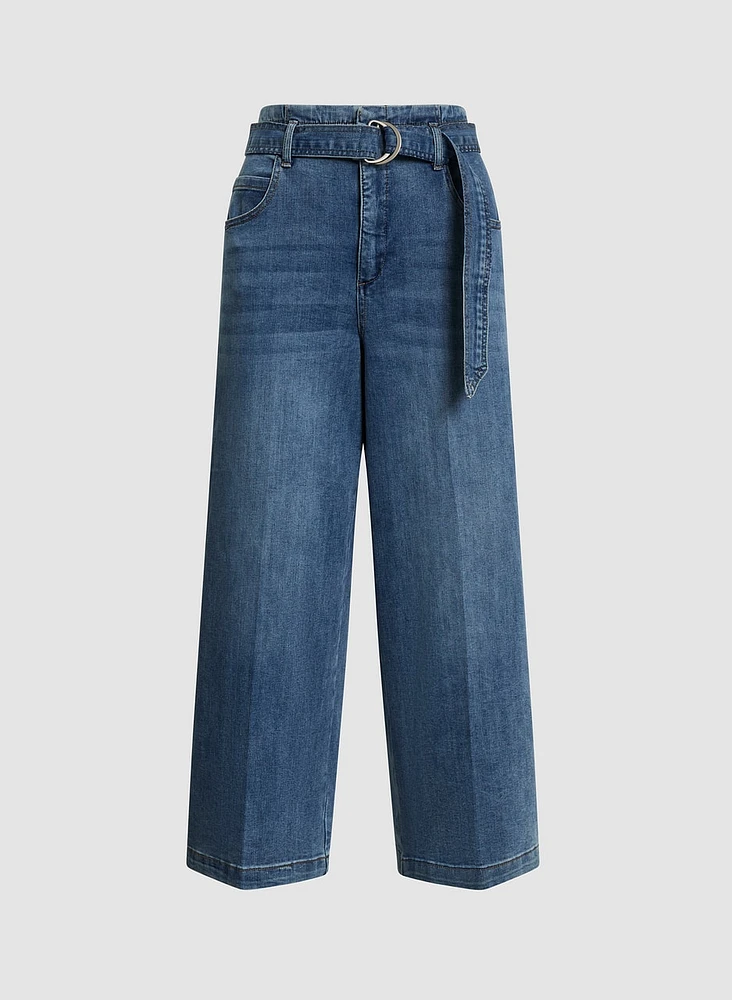 High-Rise Belted Culotte Jeans