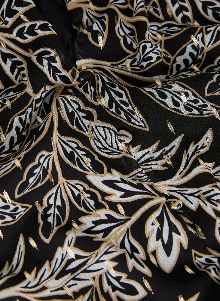 Blouse nouée à motif feuilles