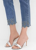 Embellished Hem Straight-Leg Jeans