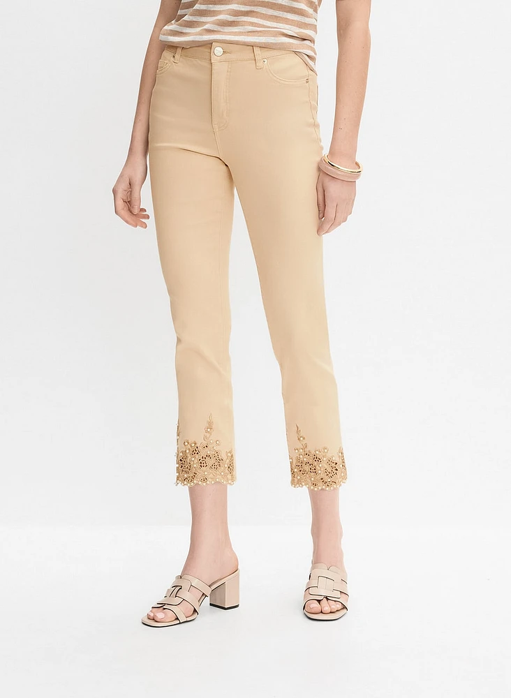Pearl Embellished Denim Capris