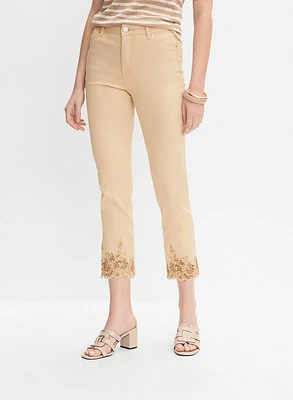 Pearl Embellished Denim Capris