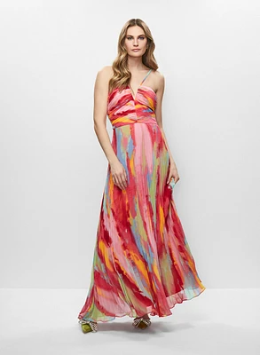 Robe longue plissée à motif marbré