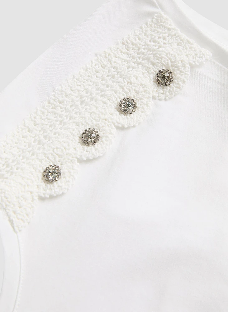 Crotchet Detail Short Sleeve Top