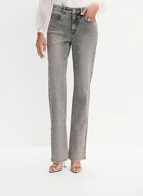 Stone Drop Embellished Straight-Leg Jeans