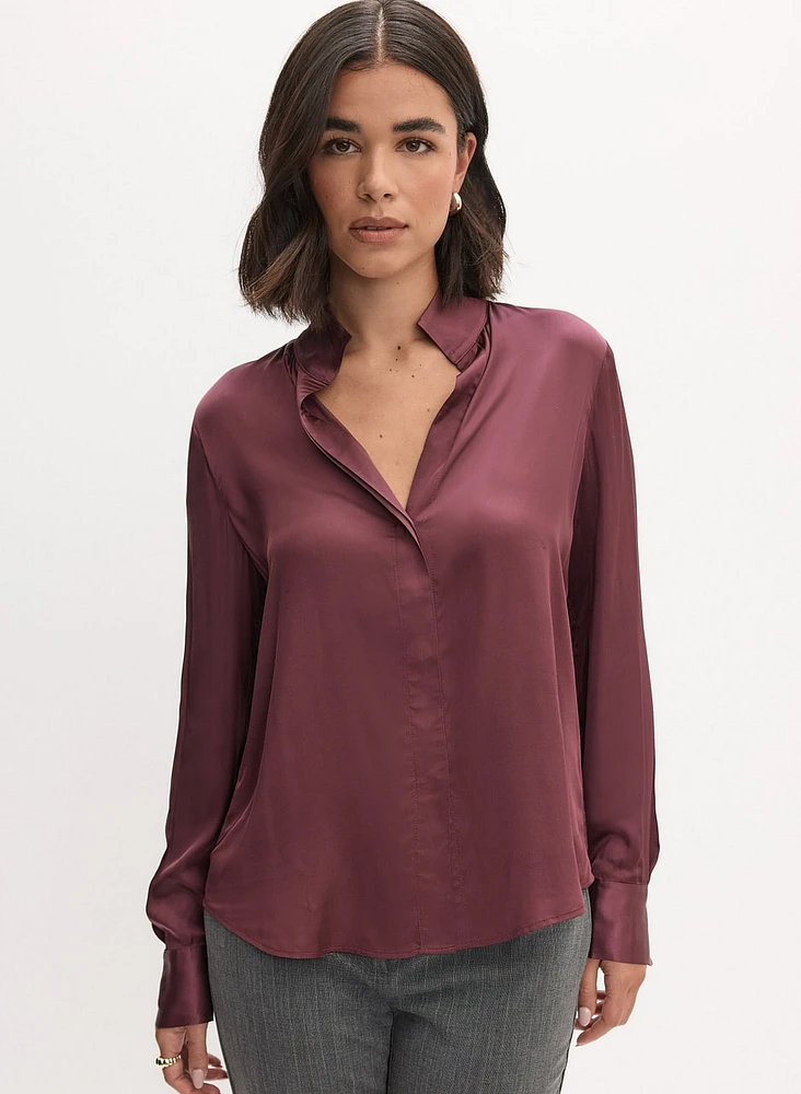 Essential Button-Up Satin Blouse