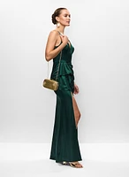 V-Neck Satin Flounce Dress