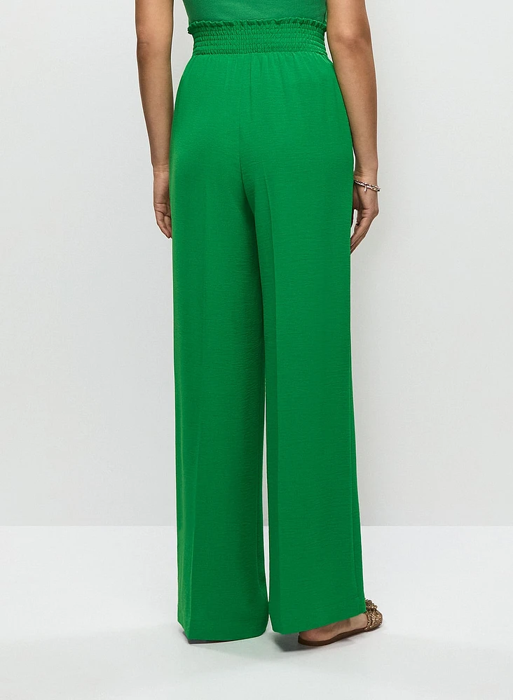 Shirred Waist Wide-Leg Pants