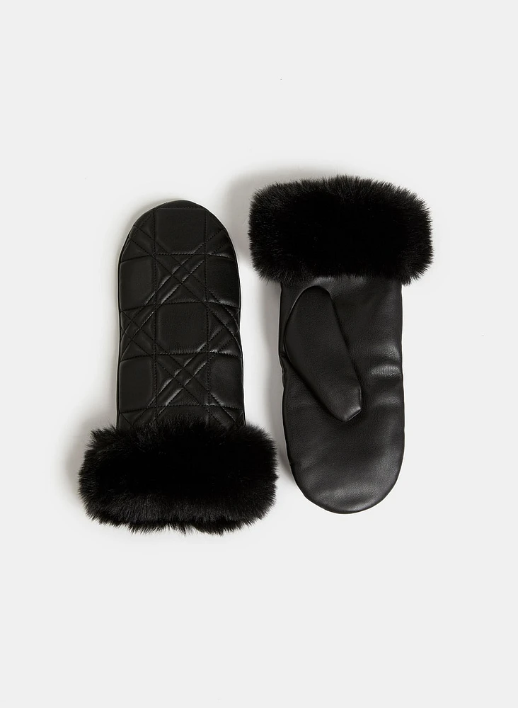 Quilted Vegan Leather Mittens