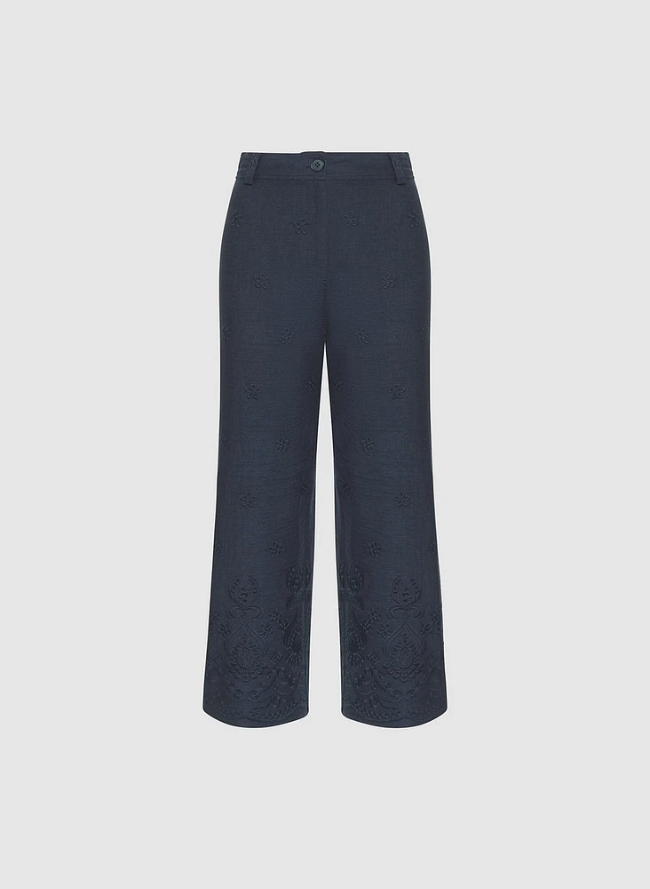 Pantalon large à ourlet brod