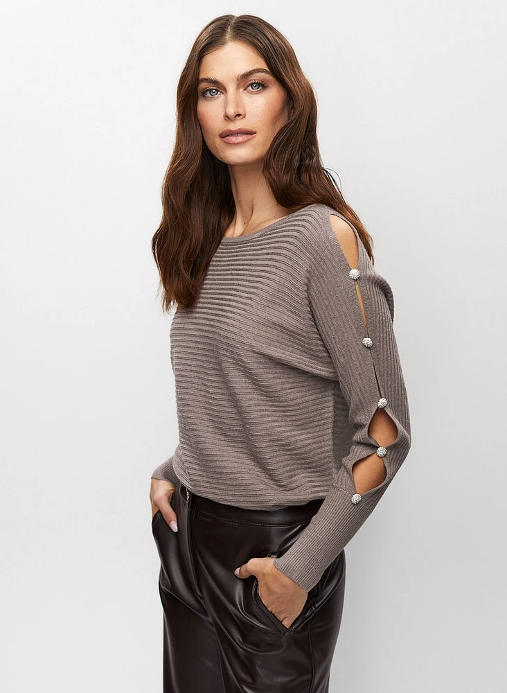 Cutout Sleeve Button Detail Sweater