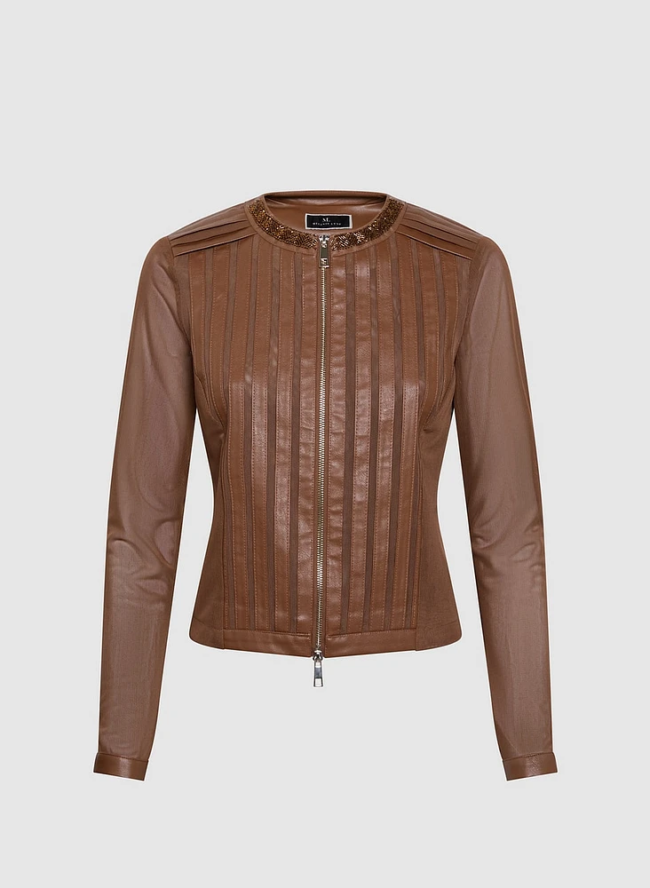 Vegan Leather Trim Jacket