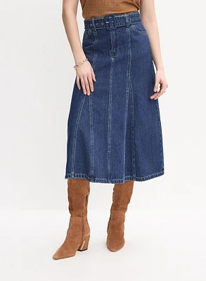 Jupe midi en jean à ceinture