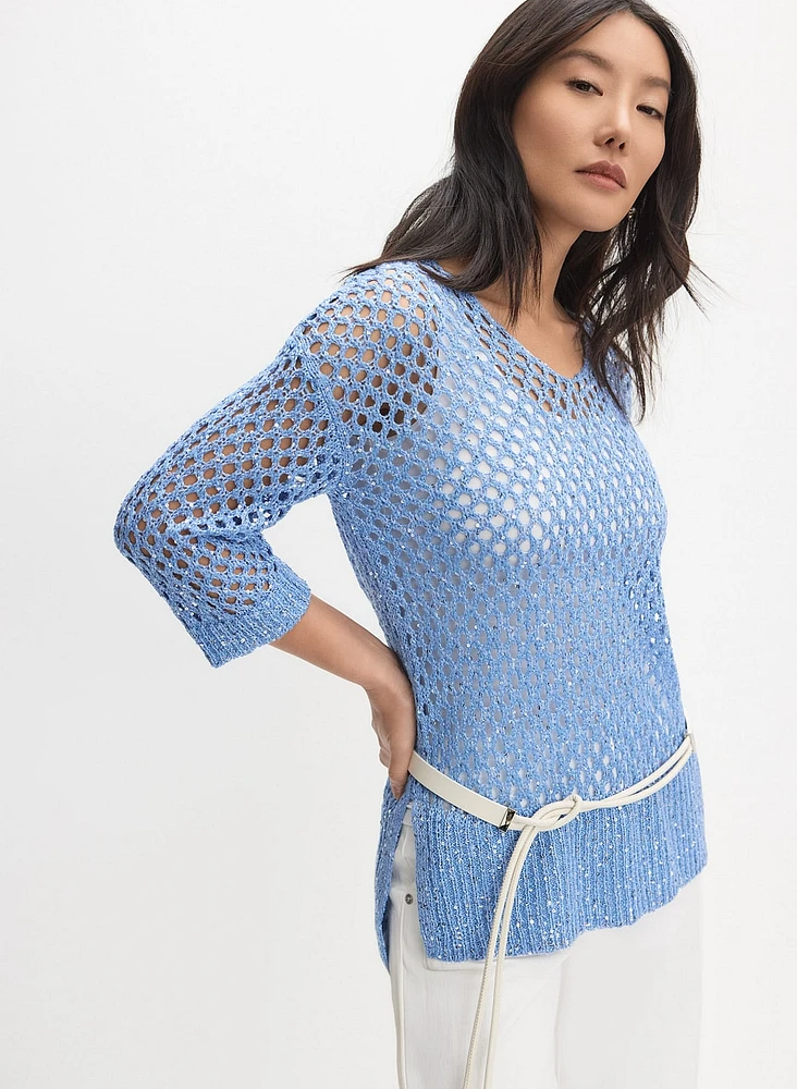 Open Knit Sequin Sweater