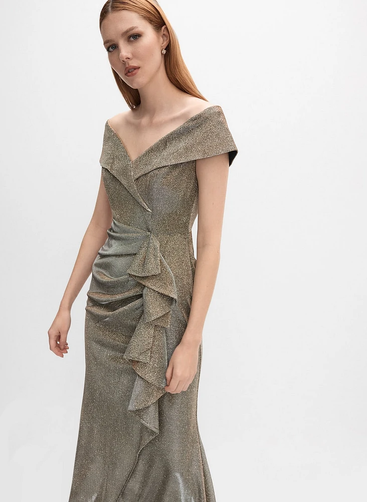Foil Off-The-Shoulder Dress