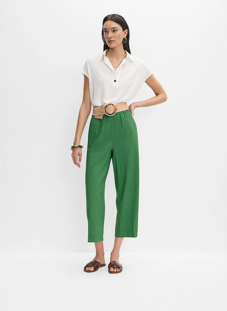 Linen-Blend Culotte Pants