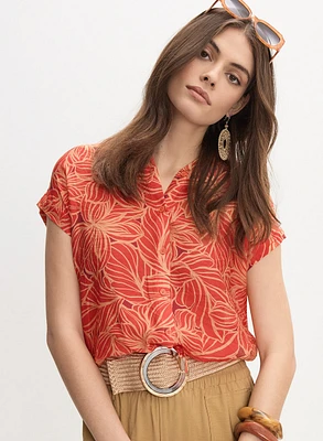 Tropical Button-Down Blouse