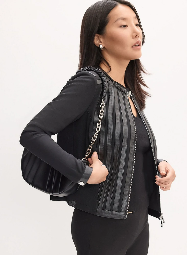 Vegan Leather Trim Jacket