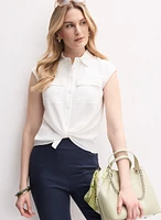 Sleeveless Button-Down Blouse