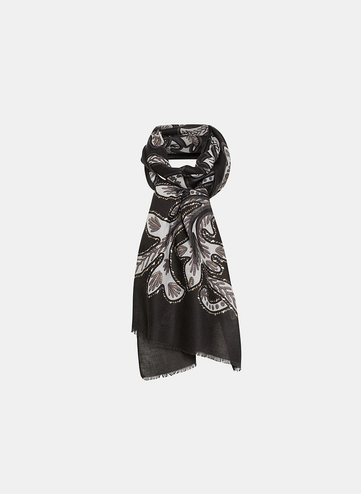 Leaf Print Jacquard Scarf