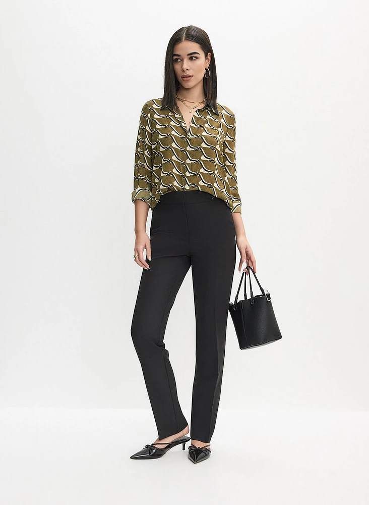 Geometric Button-Down Blouse & Straight-Leg Pants