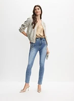 Sequin Zip Jacket & Rhinestone Detail Jeans