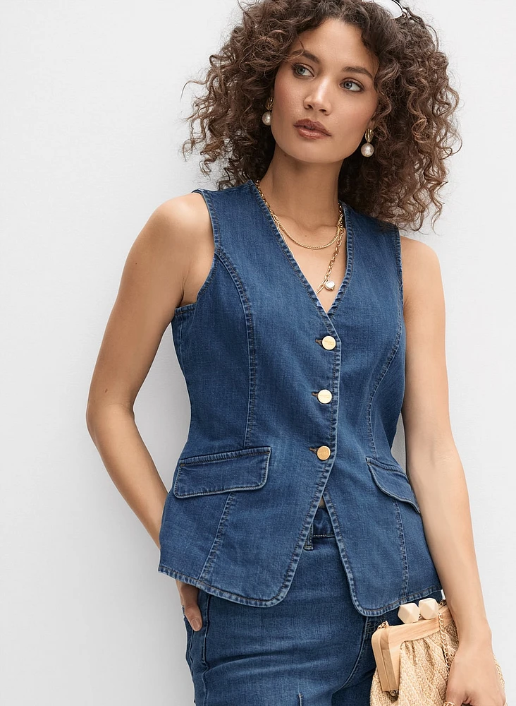 Denim Button-Down Vest