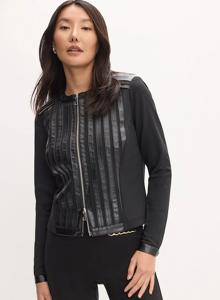 Vegan Leather Trim Jacket