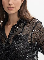 Sequined Button-Down Top