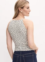 Rosette Embellished Dot Print Top